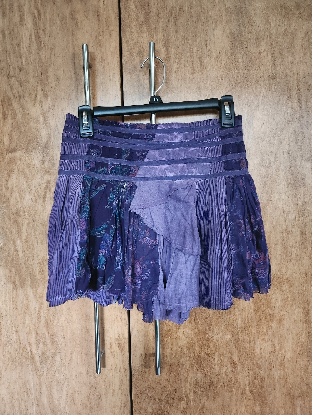 Vintage Free People Mini Ruffle Patchwork Skirt. Plum Color. Size S/P